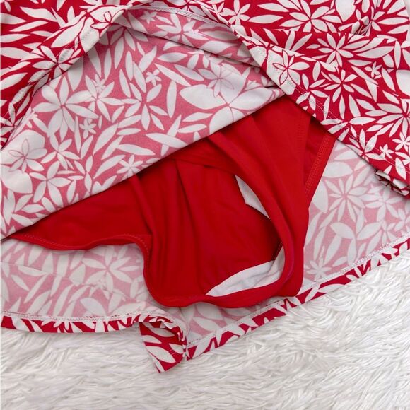 KIM ROGERS Red and White Floral One Piece Swimsuit Swim Dress Womens Large - Picture 8 of 13